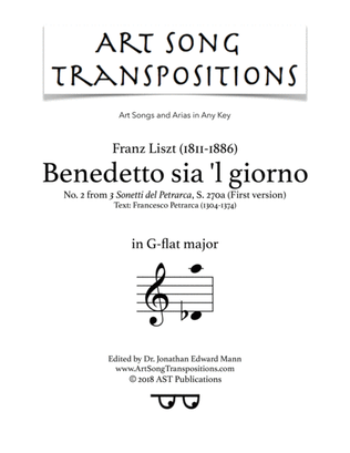 Book cover for LISZT: Benedetto sia 'l giorno, S. 270 (first version, transposed to G-flat major)