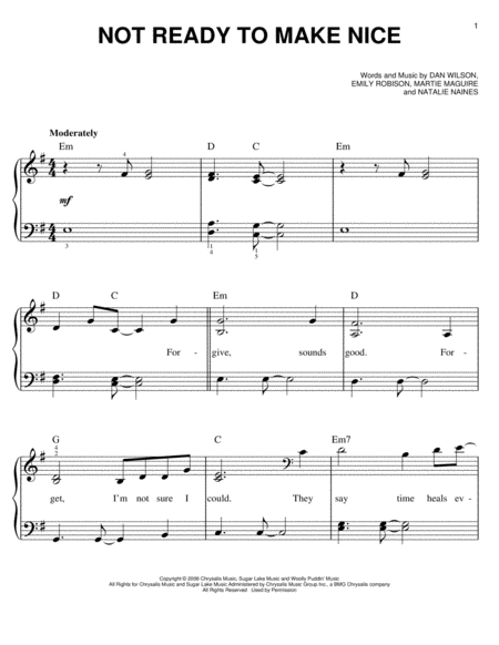 Not Ready To Make Nice by Dixie Chicks - Easy Piano - Digital Sheet Music | Sheet  Music Plus