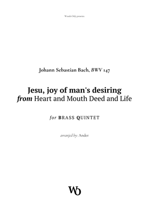 Book cover for Jesu, joy of man's desiring by Bach for Brass Quintet