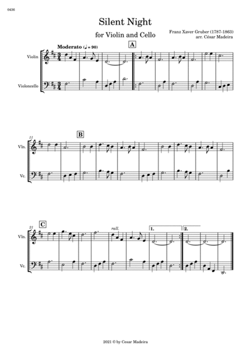 Silent Night - Violin and Cello (Full Score and Parts) image number null