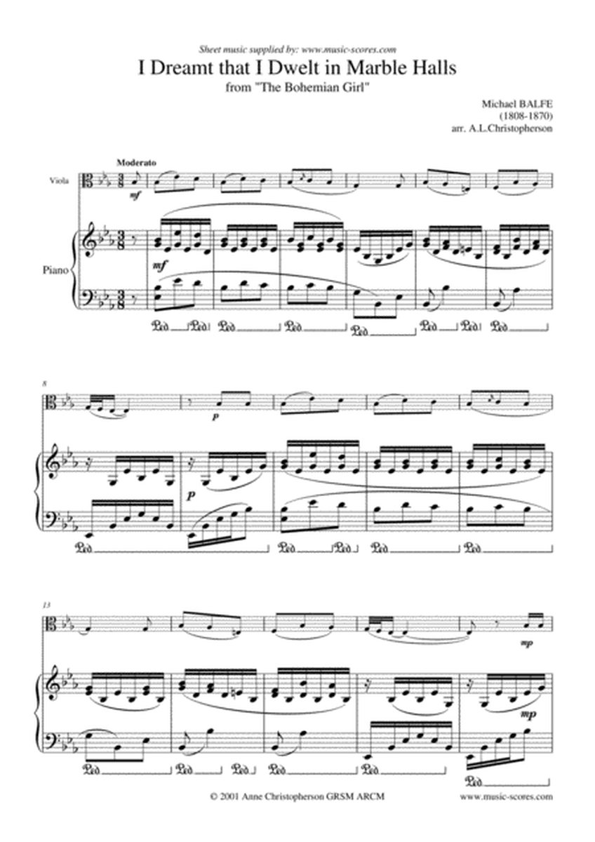 Marble Halls, from "The Bohemian Girl" - Viola and Piano image number null