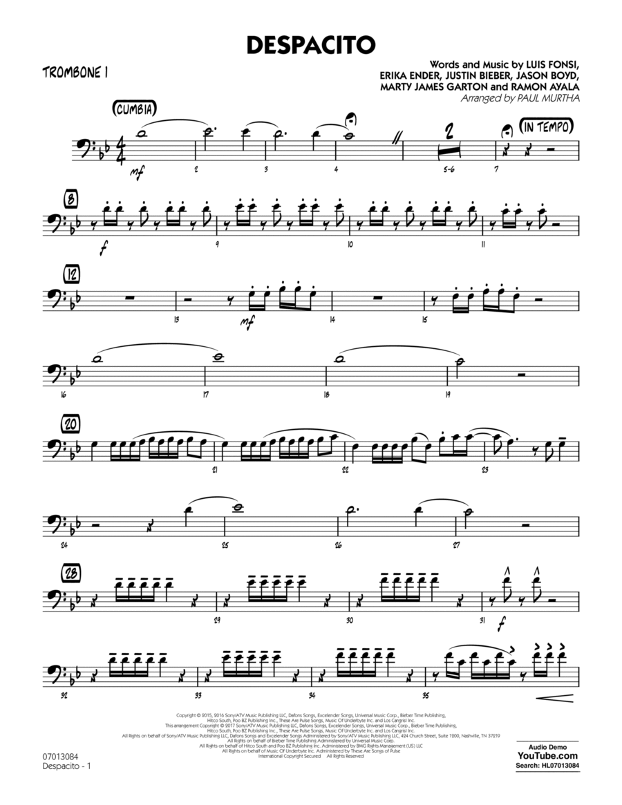 Despacito (arr. Paul Murtha) - Trombone 1