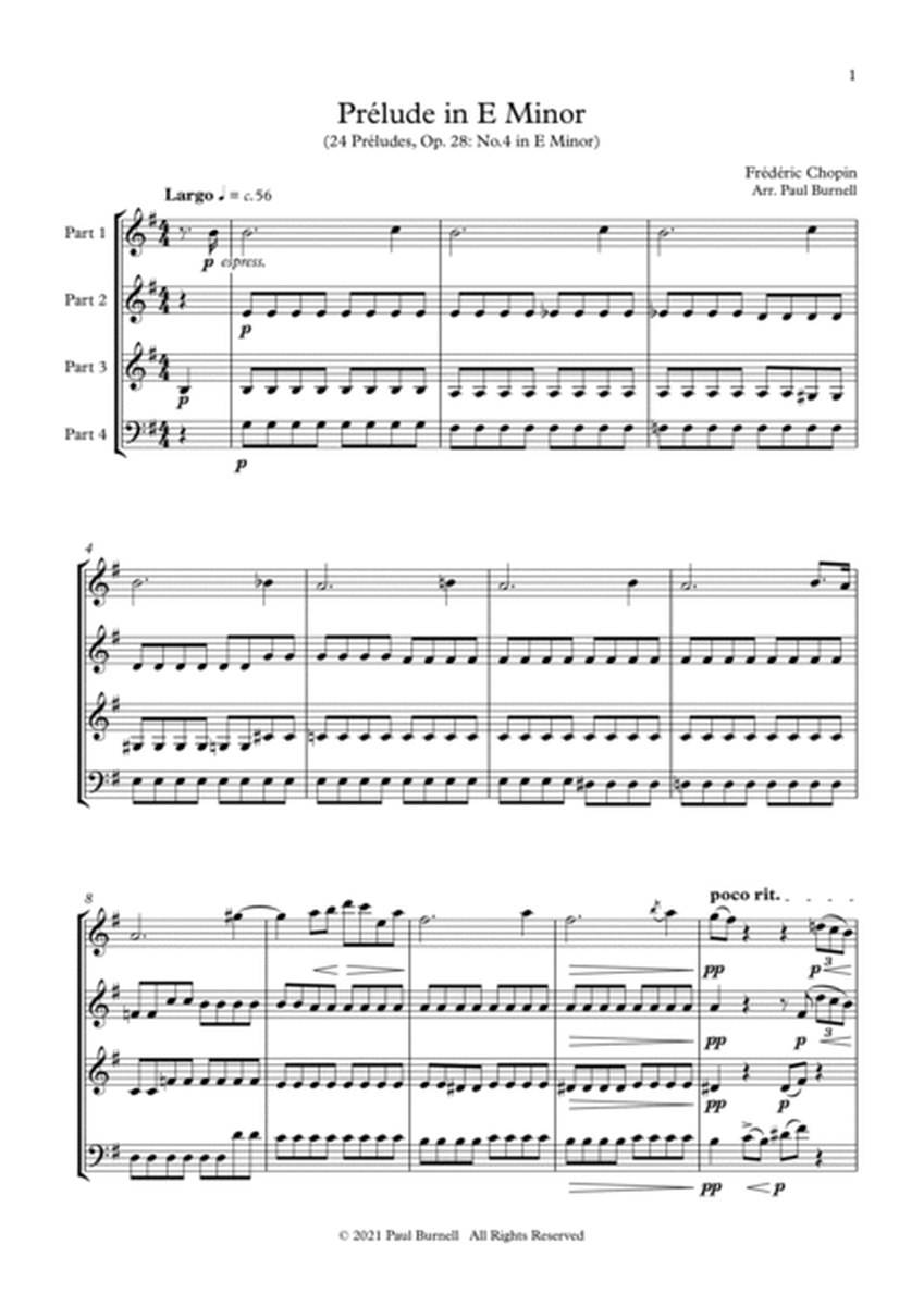 Prélude in E Minor, arranged for instruments in four parts image number null