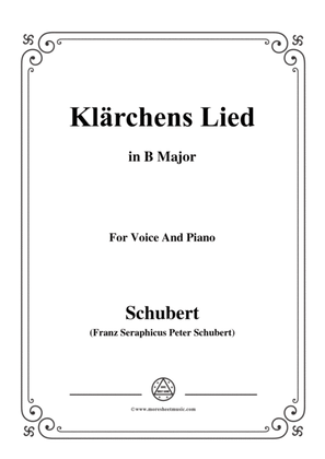 Book cover for Schubert-Klärchens Lied,Love,D.210,in B Major,for Voice&Piano