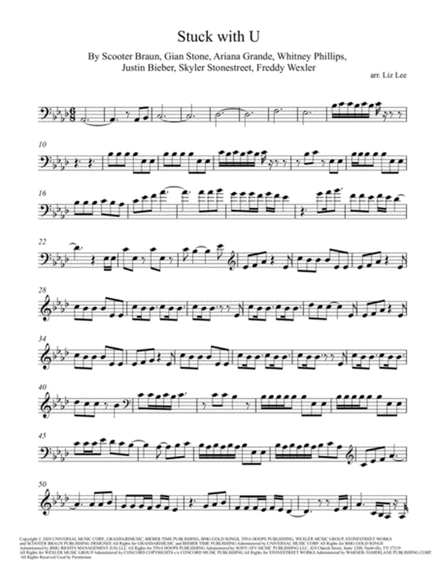 Stuck With U by Justin Bieber Cello Solo - Digital Sheet Music