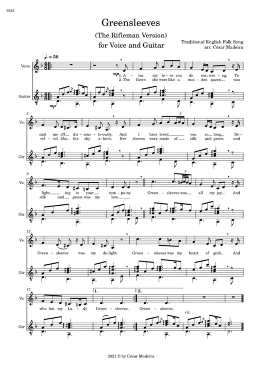 Greensleeves - Voice and Guitar (Full Score and Parts) image number null