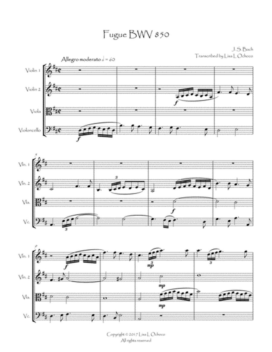 Fugue BWV 850 from the Well-Tempered Clavier, Book 1 for String Quartet image number null