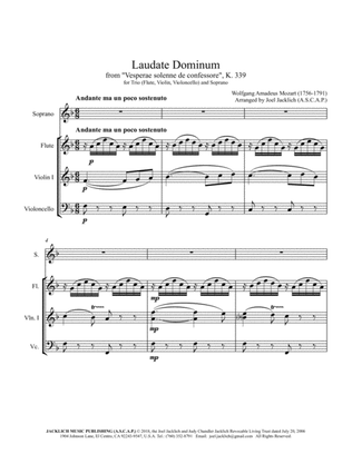 Book cover for Laudate Dominum from "Vesperae solenne de confessore" K.399 for Solo Soprano, Flute, Violin, & Cello