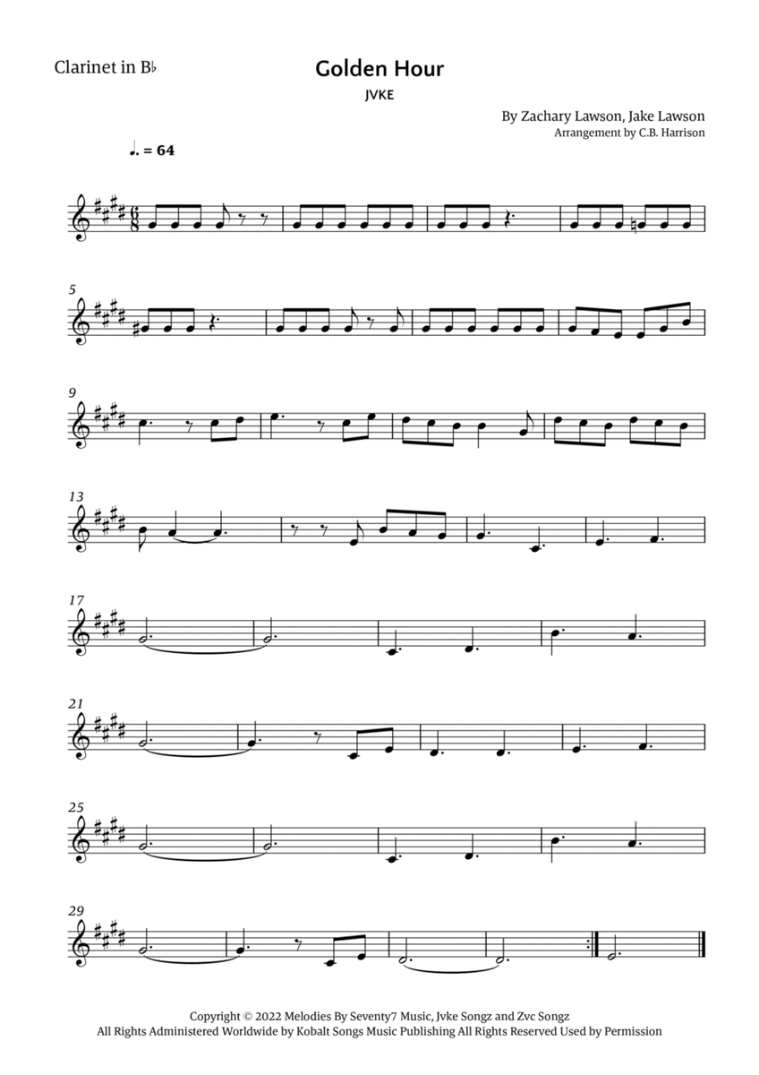 Golden Hour B-Flat Clarinet - Digital Sheet Music