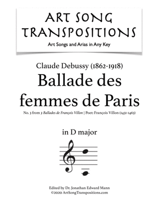 Book cover for DEBUSSY: Ballade des femmes de Paris (transposed to D major)