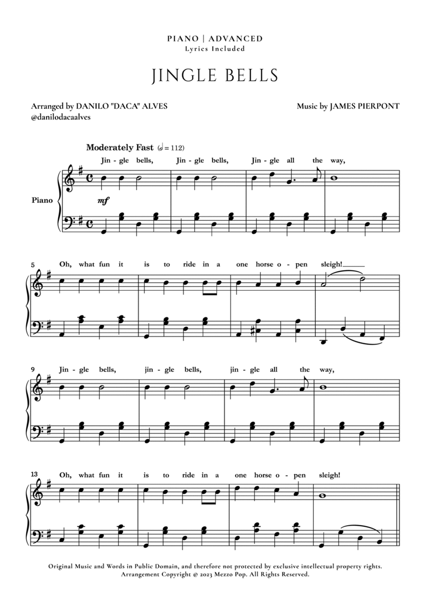 Jingle Bells by James Pierpont Piano Solo - Digital Sheet Music