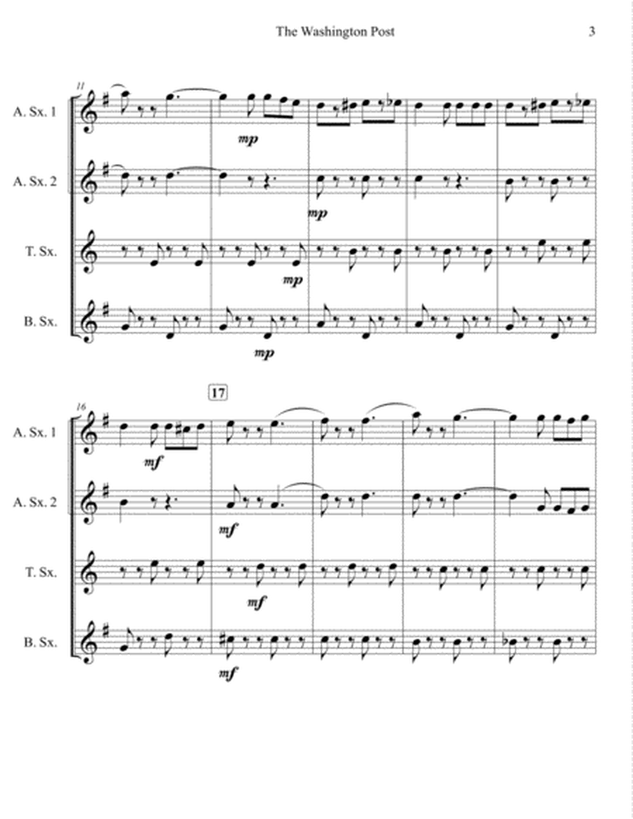 The Washington Post March for Saxophone Quartet (SATB or AATB) image number null