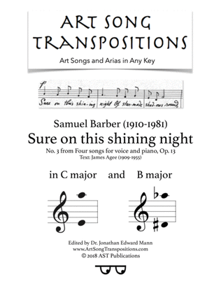 Book cover for Sure On This Shining Night, Op. 13, No. 13