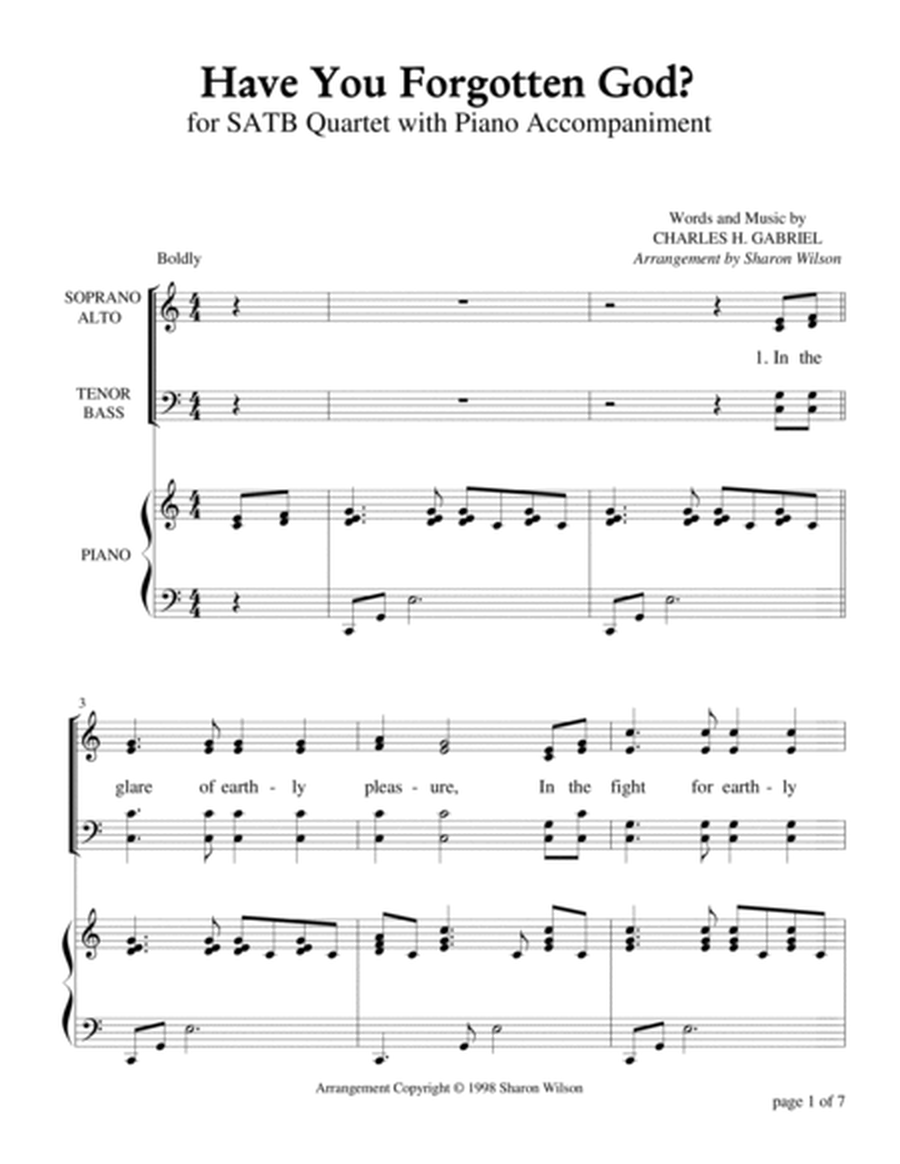 Have You Forgotten God? (for SATB Quartet with Piano Accompaniment) image number null