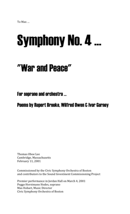 Book cover for Symphony No. 4 ... War and Peace (2001) for soprano and orchestra