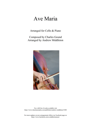 Book cover for Ave Maria arranged for Cello and Piano