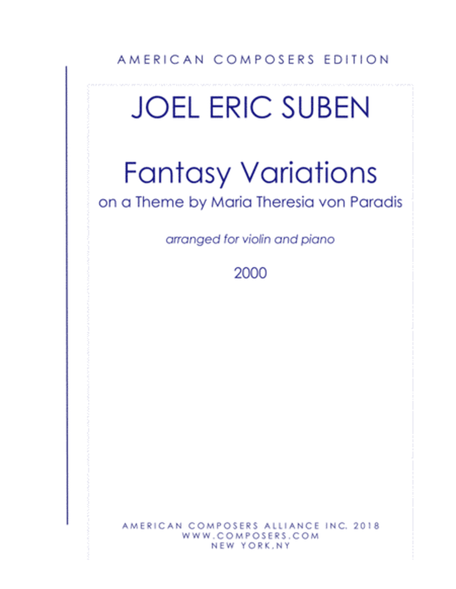 [Suben] Fantasy-Variations on a Theme by Maria Theresia von Paradis (Piano Reduction)