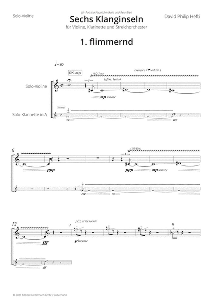 Sechs Klanginseln (Six sound islands) for violin, clarinet and string orchestra