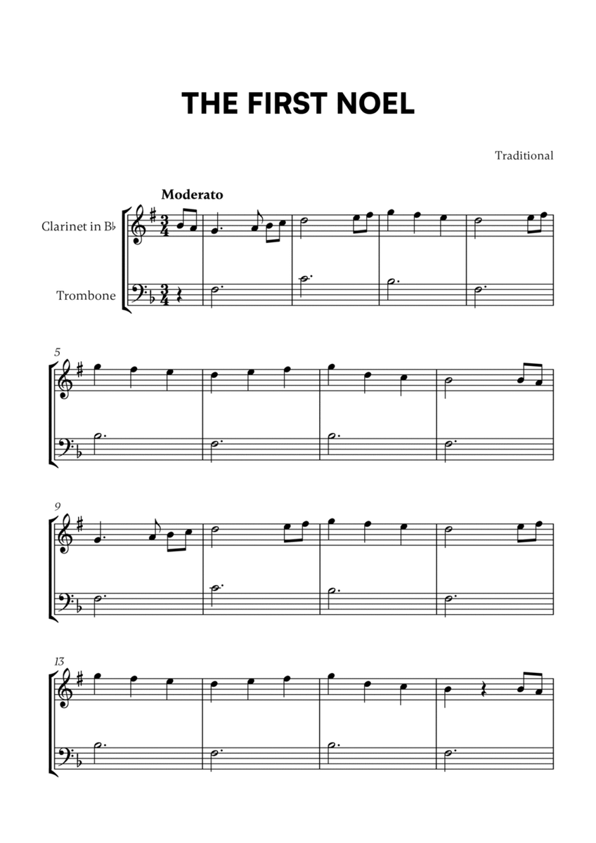 Traditional - The First Noel (F Major) (for Clarinet and Trombone) image number null