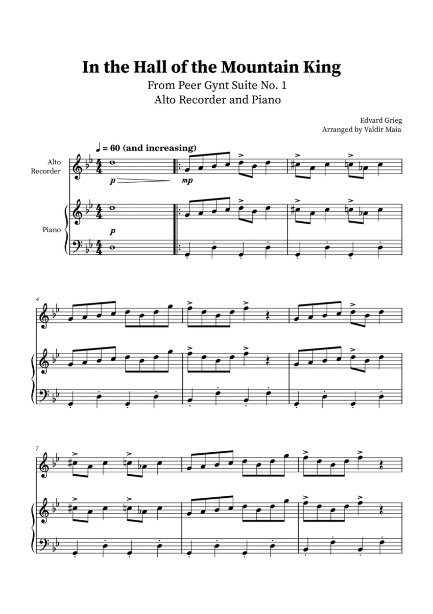 In The Hall Of The Mountain King - Alto Recorder and Piano image number null
