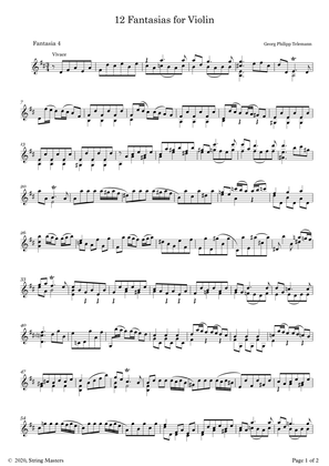 Book cover for Telemann 12 Fantasias for Solo Violin, No 04