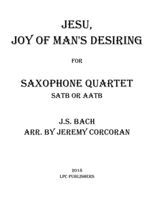 Book cover for Jesu, Joy of Man's Desiring for Saxophone Quartet (SATB or AATB)