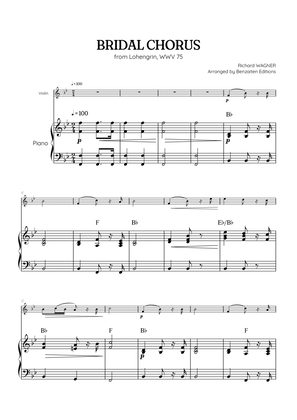 Wagner • Here Comes the Bride (Bridal Chorus) from Lohengrin | violin & piano sheet music w/ chords