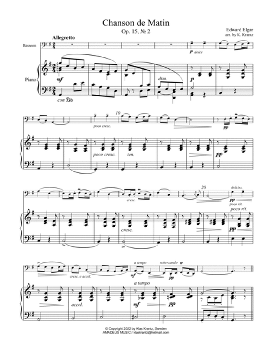 Chanson de Matin Op. 15 for bassoon and piano image number null