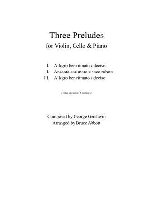 Book cover for Three Preludes (arr. for Violin, Cello & Piano)