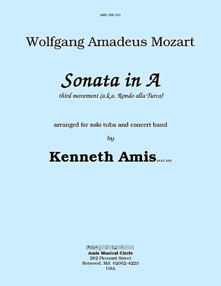 Book cover for Piano Sonata in A (Third Movement --a.k.a. Turkish March) for tuba and concert band