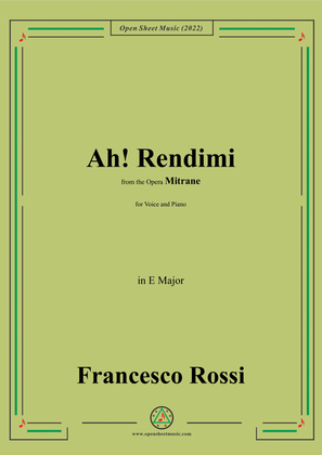 Book cover for Francesco Rossi-Ah!Rendimi,from the Opera Mitrane,in E Major