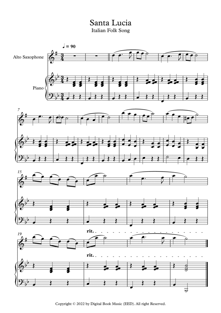 Santa Lucia - Italian Folk Song (Alto Sax + Piano) image number null