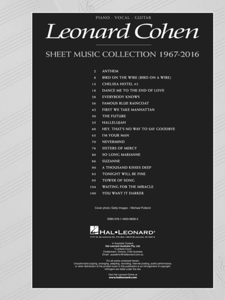 Leonard Cohen – Sheet Music Collection: 1967-2016