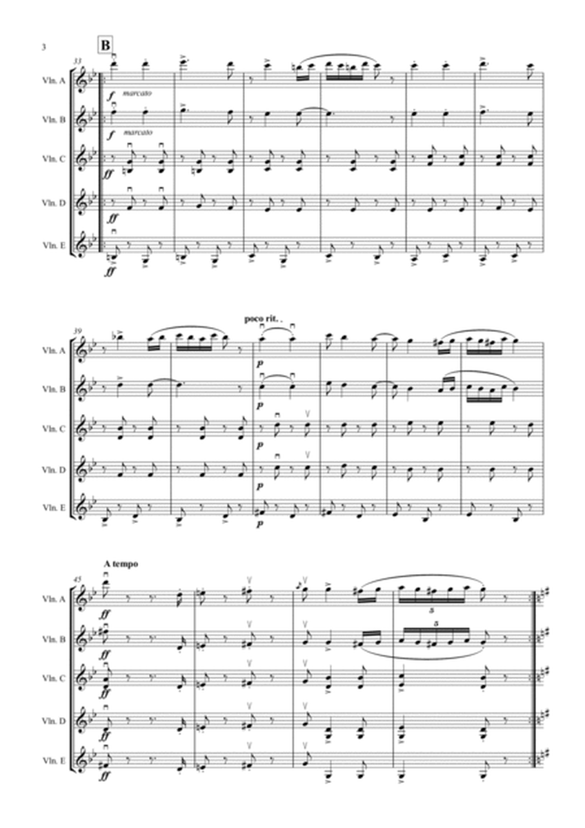 Hungarian Dance no.5, by Johannes Brahms, arranged for 5 violins image number null