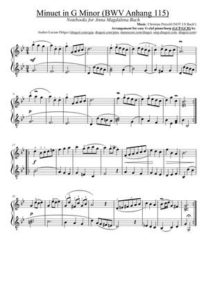 Book cover for Petzold (NOT Bach!) - Minuet in G Minor (BWV Anhang 115) - G-clef piano/harp (GCP/GCH) arrangement