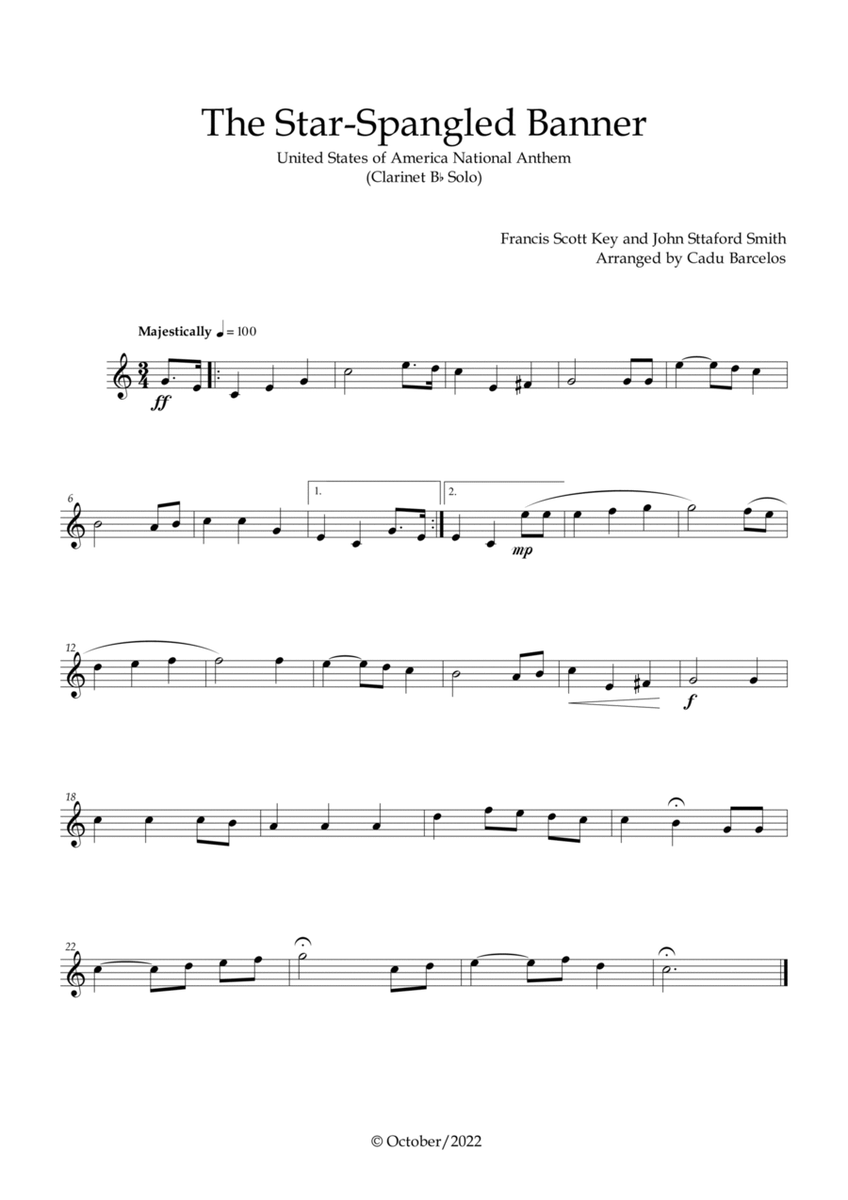 The Star-Spangled Banner - EUA Hymn (Clarinet Bb solo)