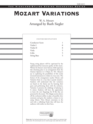 Book cover for Mozart Variations: Score