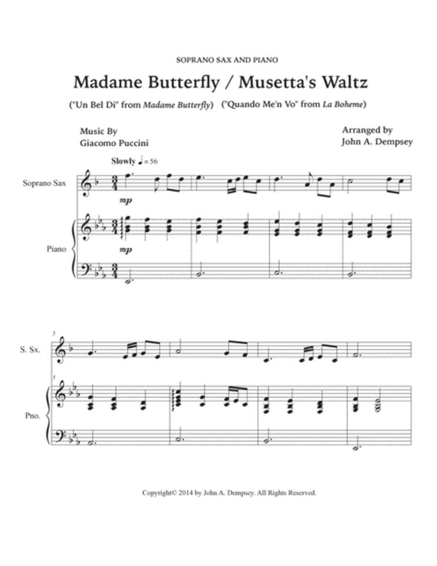Puccini Medley: Un Bel Di (Madame Butterfly) and Musetta's Waltz (La Boheme): Soprano Sax and Piano image number null