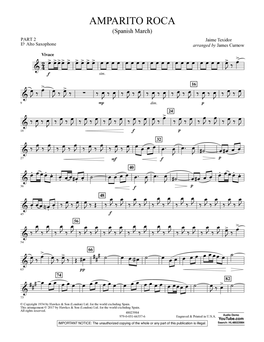 Amparito Roca (Spanish March) - Pt.2 - Eb Alto Saxophone