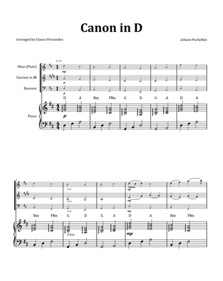 Book cover for Canon by Pachelbel - Woodwind Trio with Piano and Chord Notation