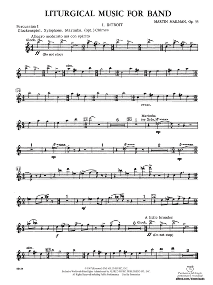 Liturgical Music for Band, Op. 33: 1st Percussion