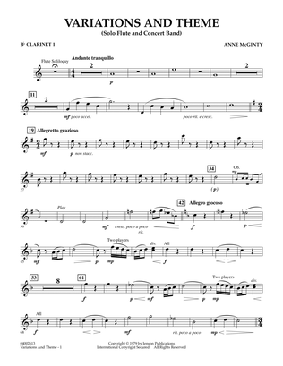 Book cover for Variations And Theme (for Flute Solo And Band) - Bb Clarinet 1