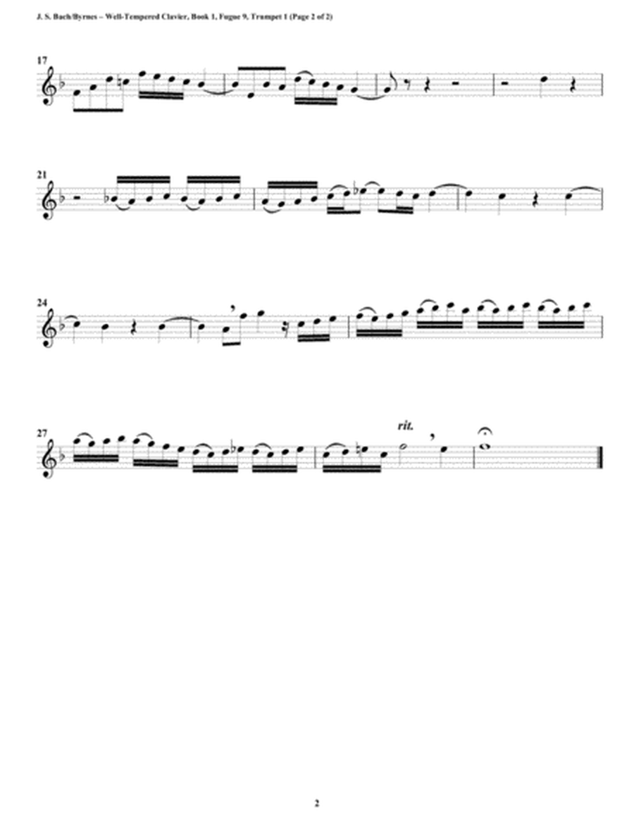 Fugue 09 from Well-Tempered Clavier, Book 1 (Brass Quartet) image number null