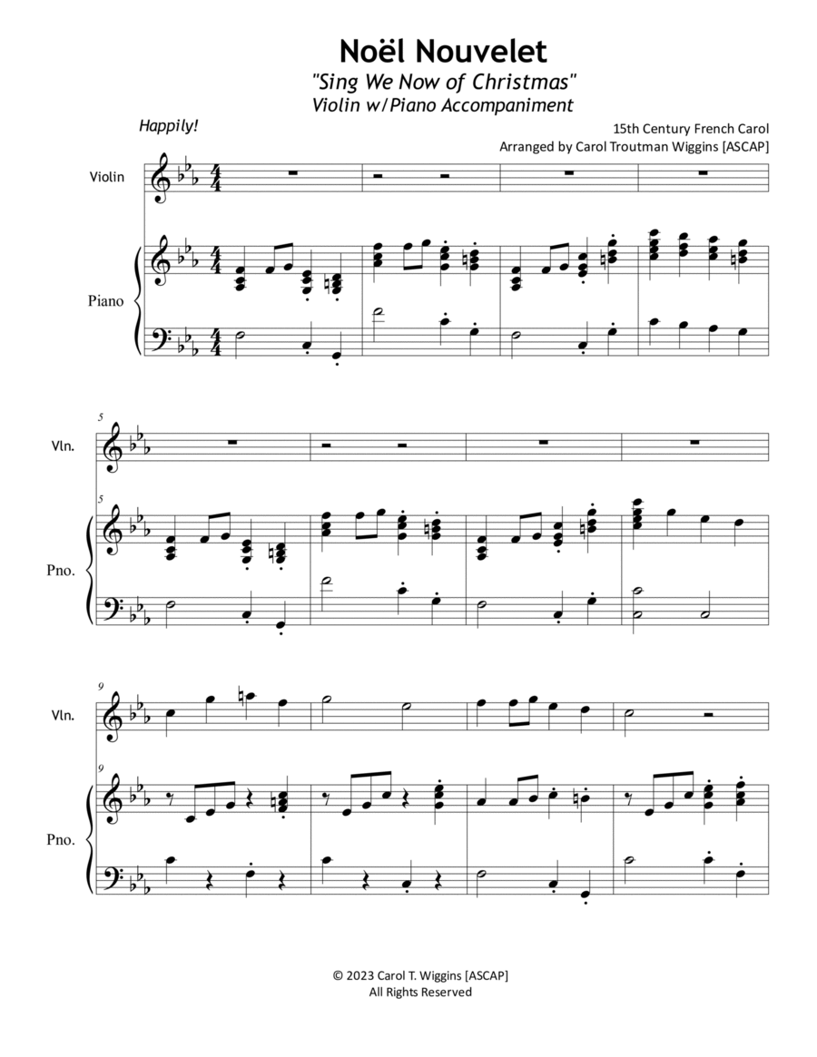 Noël Nouvelet (Sing We Now of Christmas) for Violin w/Piano Accompaniment image number null