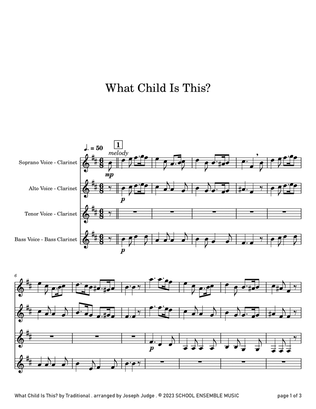 Book cover for What Child Is This? for Clarinet Quartet in Schools