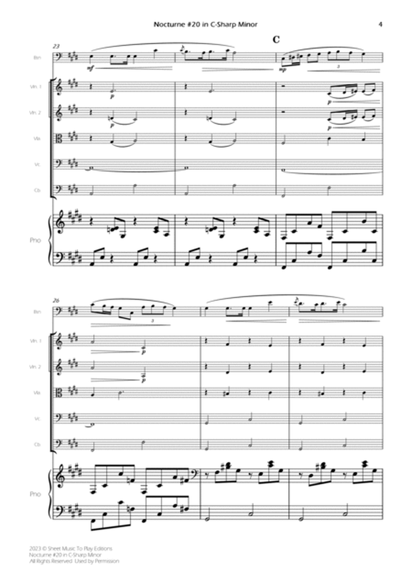 Nocturne No.20 in C Sharp minor - Bassoon Solo, Strings and Piano (Full Score and Parts) image number null