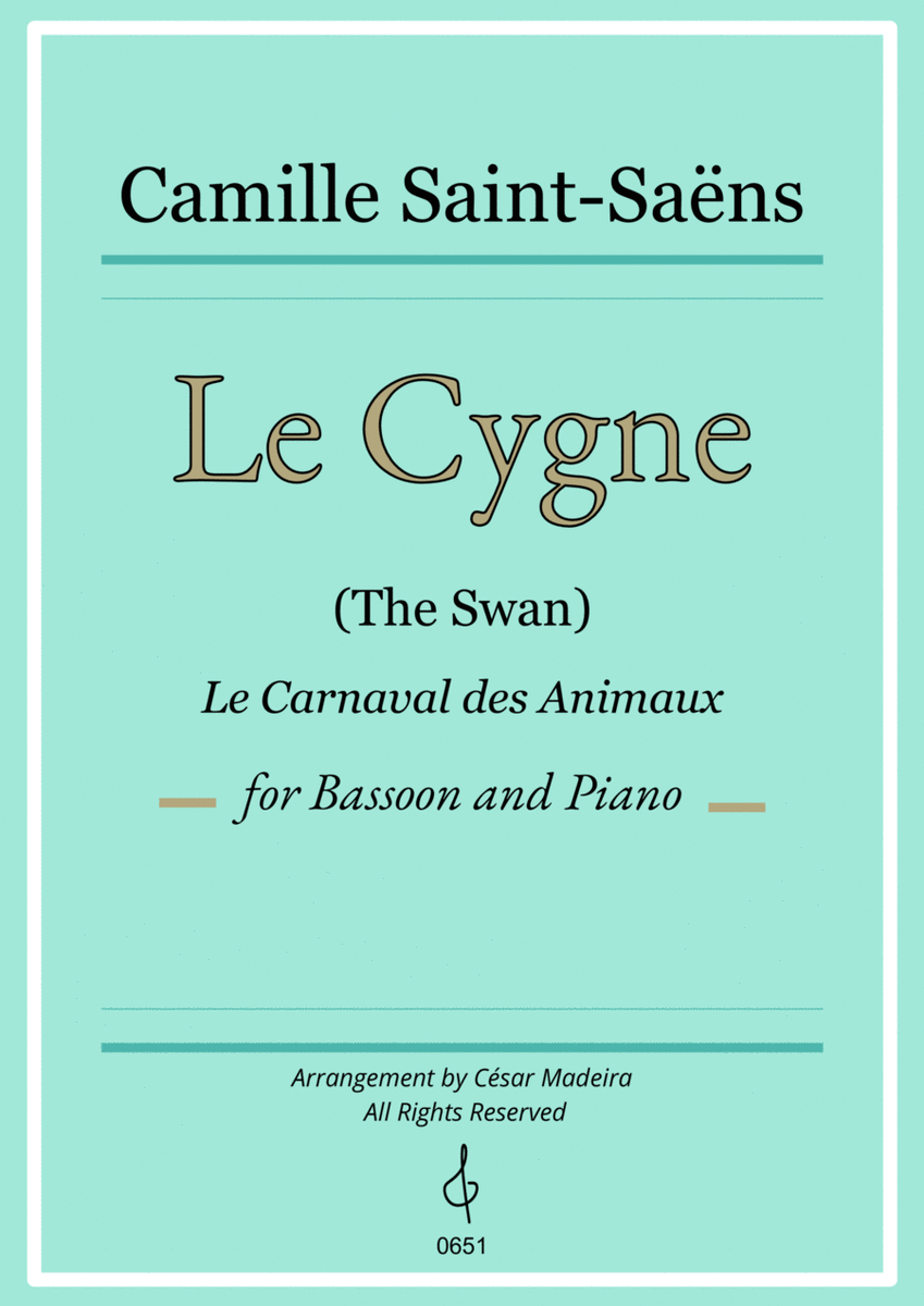 The Swan (Le Cygne) by Saint-Saens - Bassoon and Piano (Full Score and Parts) image number null