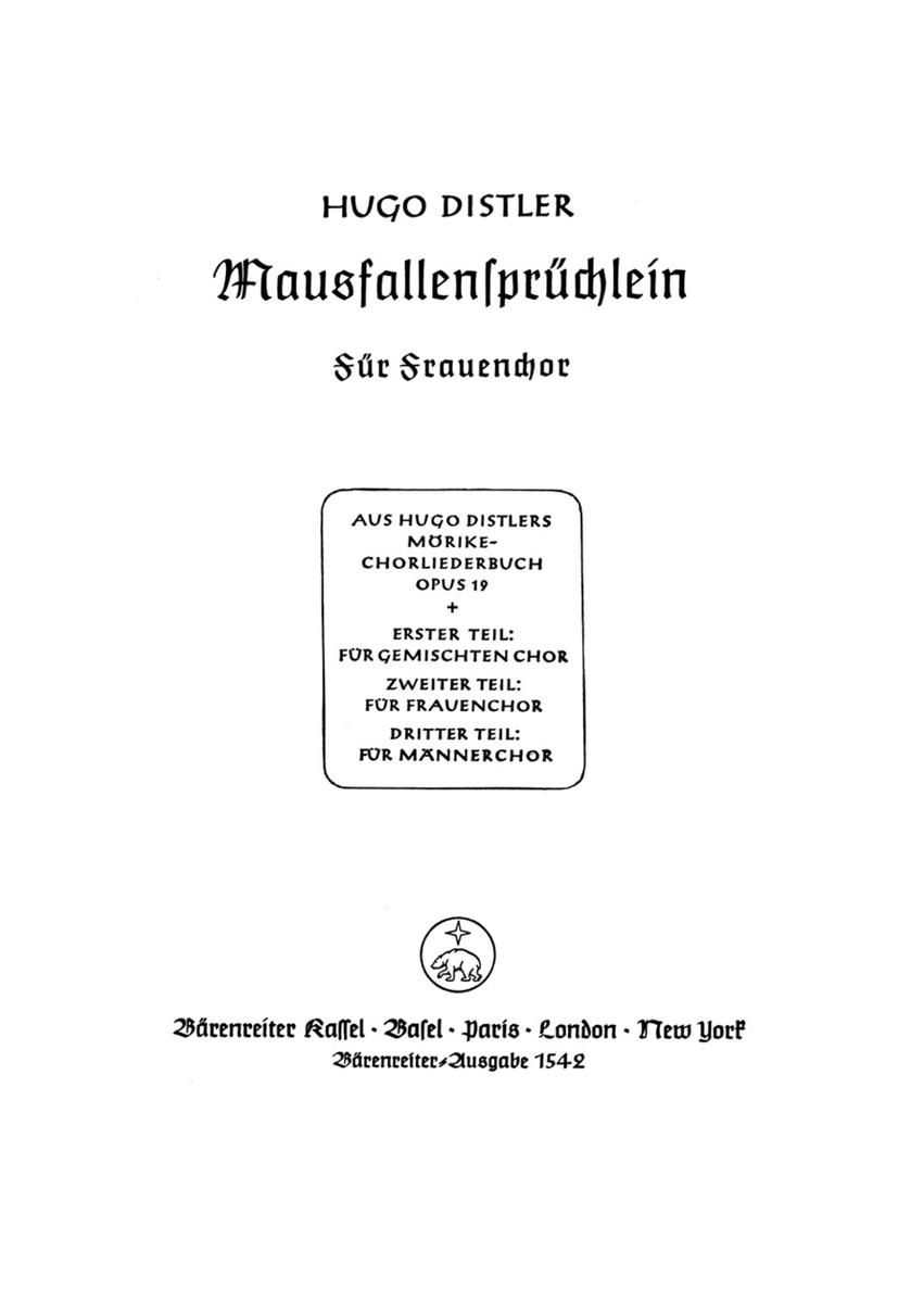 Mausfallenspruechlein (Kleine Gaeste, kleines Haus) op. 19