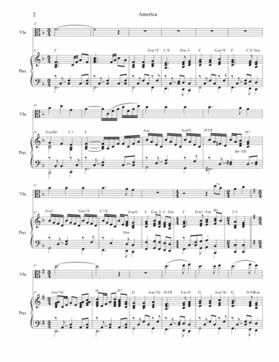 America (My Country, 'Tis of Thee) (Viola solo and Piano) image number null