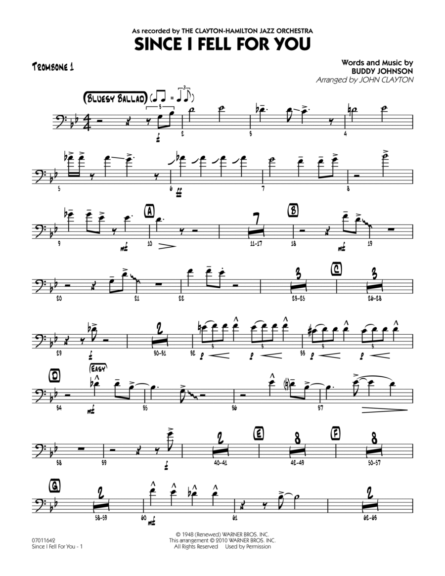 Since I Fell for You (arr. John Clayton) - Trombone 1